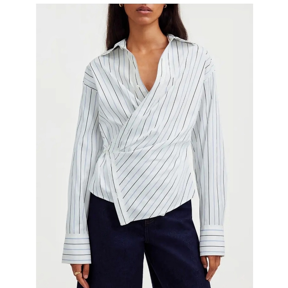 NWT Madewell Striped Asymmetrical Wrap Blouse - Hydrangea